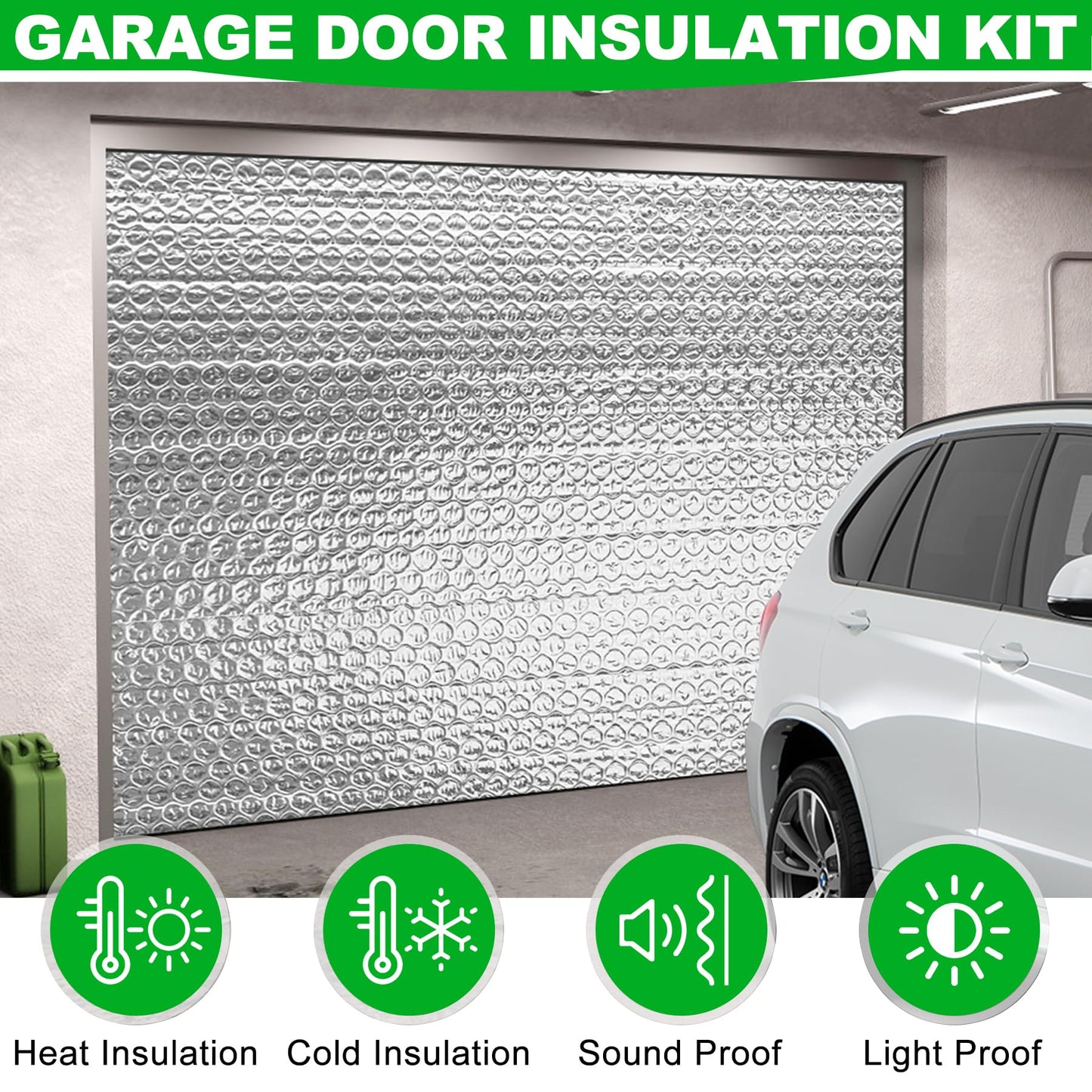 24P Garage Door Insulation Panels Kit 0.24"T Double Bubble Reflective Aluminum Foil 6MM Sheet Thermal Pre-Cut Insulation Shield 240 Tapes Winter Cold and Summer Heat for Attic Garage Wall (24" x 48")