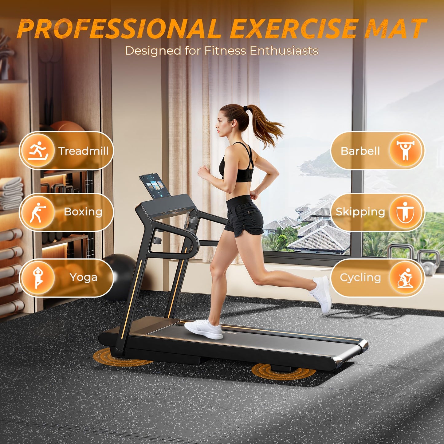PRAISUN 0.6" Thicker Rubber Top Gym Flooring for Home Gym, 12 Pcs 48 Sq Ft Workout Mats, Exercise Mat, Interlocking Rubber Floor Mats with High Density EVA Foam for Garage, 24 x 24in, Black/Grey
