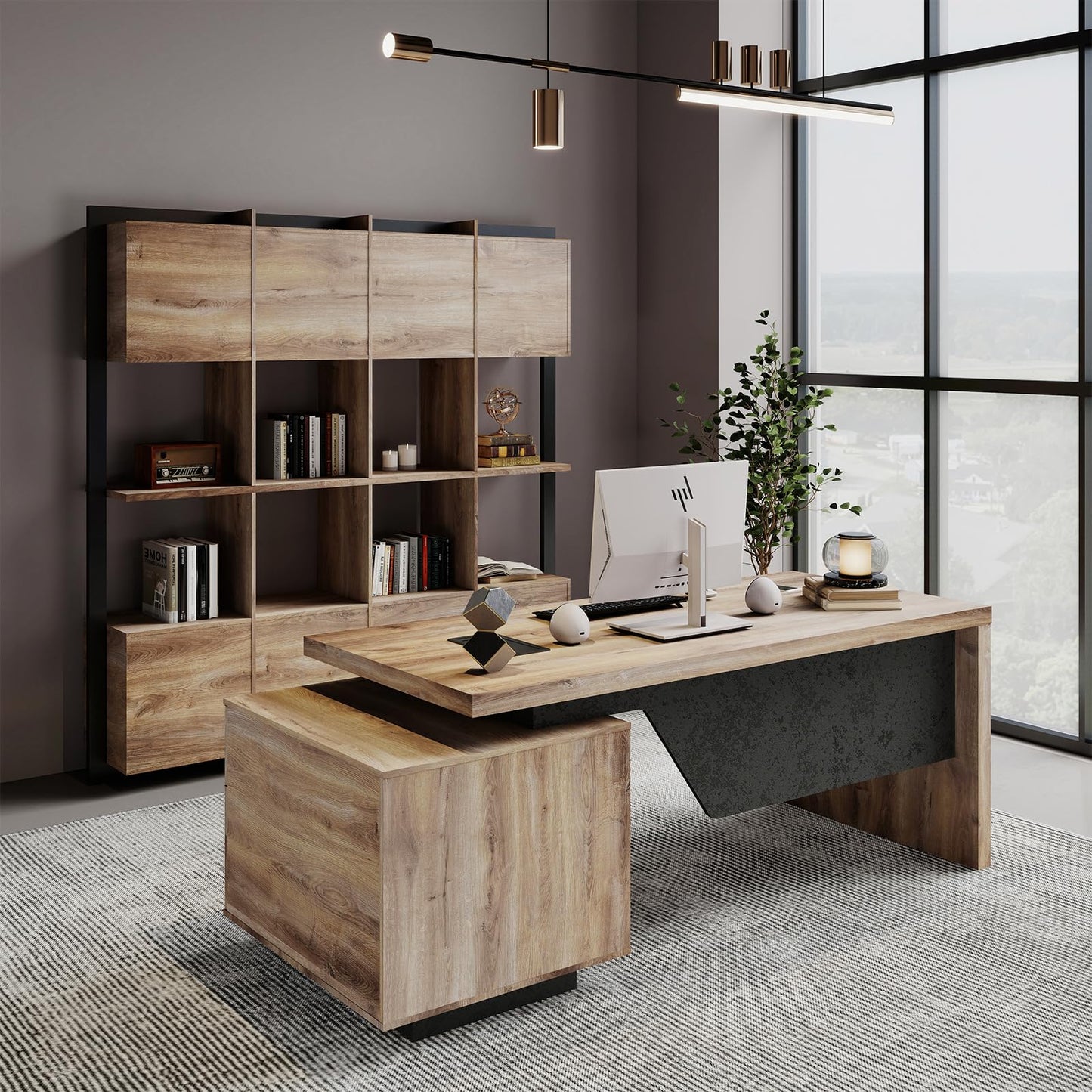 GT BLACK TURNSTONE Large Executive Desk 62.99" or 70.87", Modern Home Office Desk with 2 Drawers & Cable Management, Dual-Size Design Adapts to Any Layout for Home or Business (TH-X, Right)