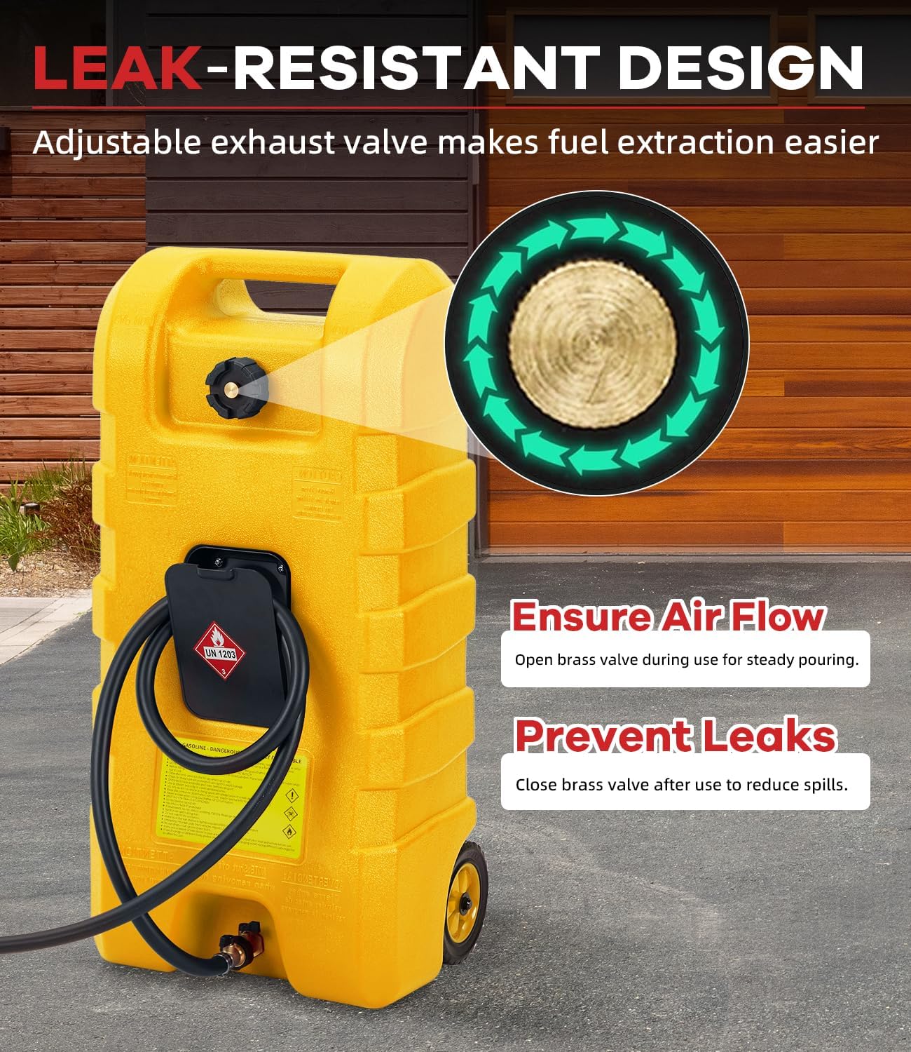 Garvee Heavy Duty 15 Gallon Gas Can Yellow, Fuel Caddy with Manual Fuel Transfer Pump, Portable Fuel Tank on Wheels with 10 ft Hose for Lawn Mowers, Cars, Boats, UTVs, Home and Farm Use