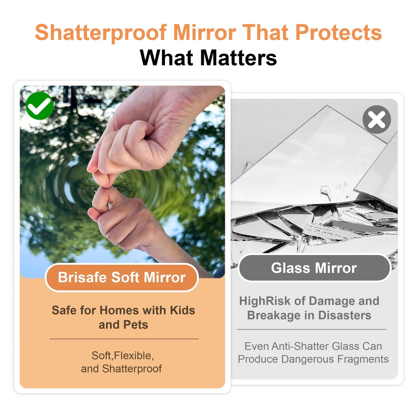 brisafe 2PCS 67"x28" Ultra-Light Wall Mirror for Home Gym & Yoga Studio, Shatterproof Full-Length Mirror with 0.04mm Nano Film, Easy Installation & Commercial Use (60% Insurance Savings)