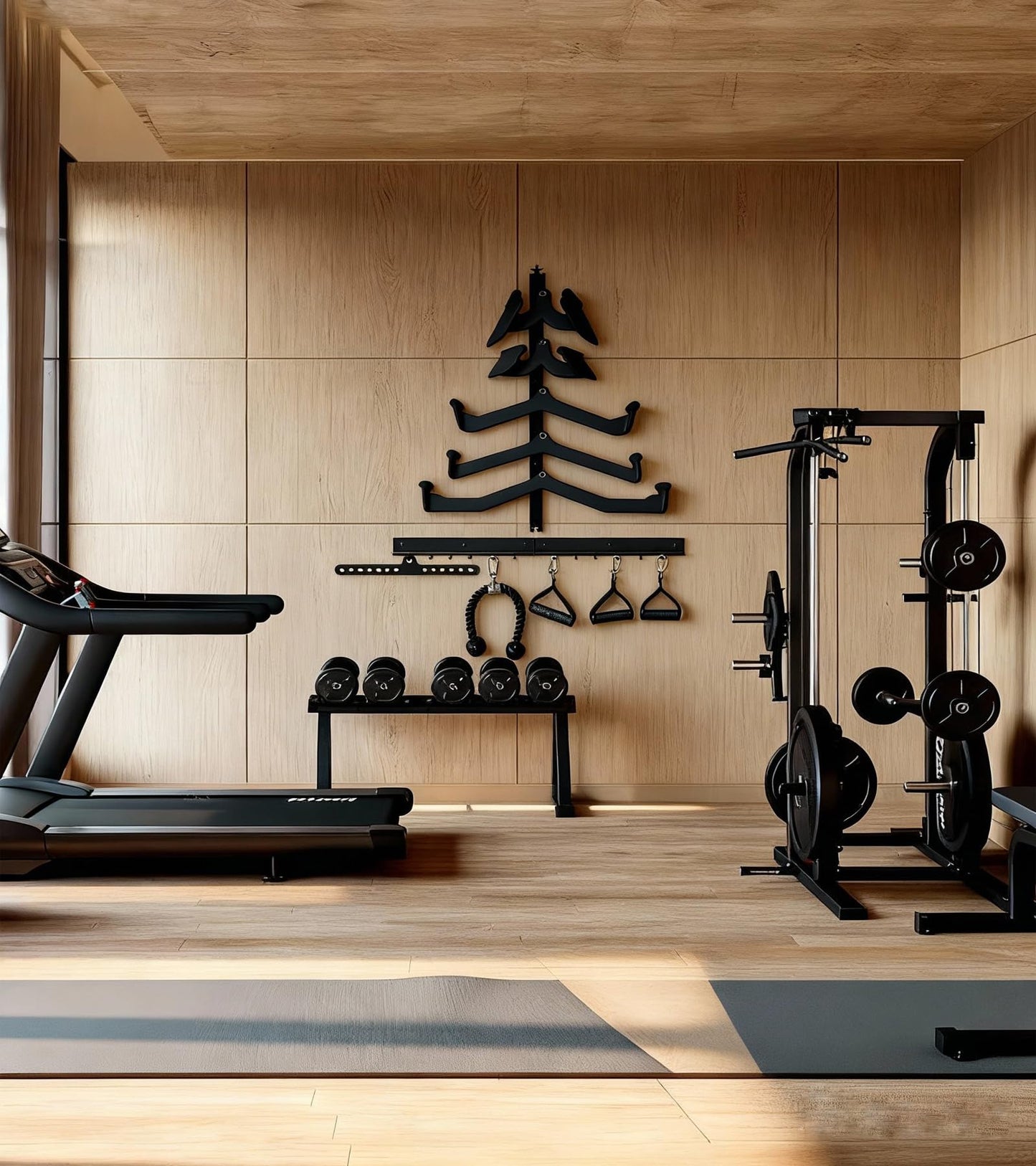 LJYMYSAK LAT Pull Down Bar Storage Rack Gym Storage Wall Organizer for Lat Pulldown Attachments, Cable Attachments Rack for Gym Accessories, Workout Equipment Storage