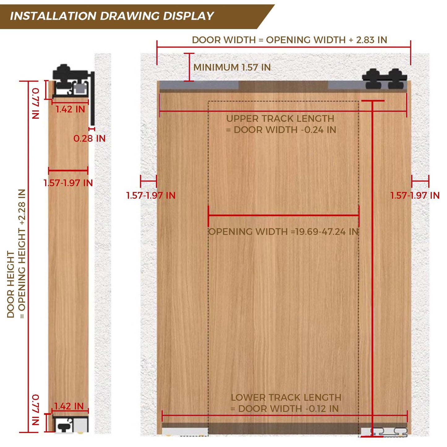 ZOYACREATE Trackless Concealed Sliding Ghost Door, 47 Inch Hidden Invisible Barn Door Hardware Kit