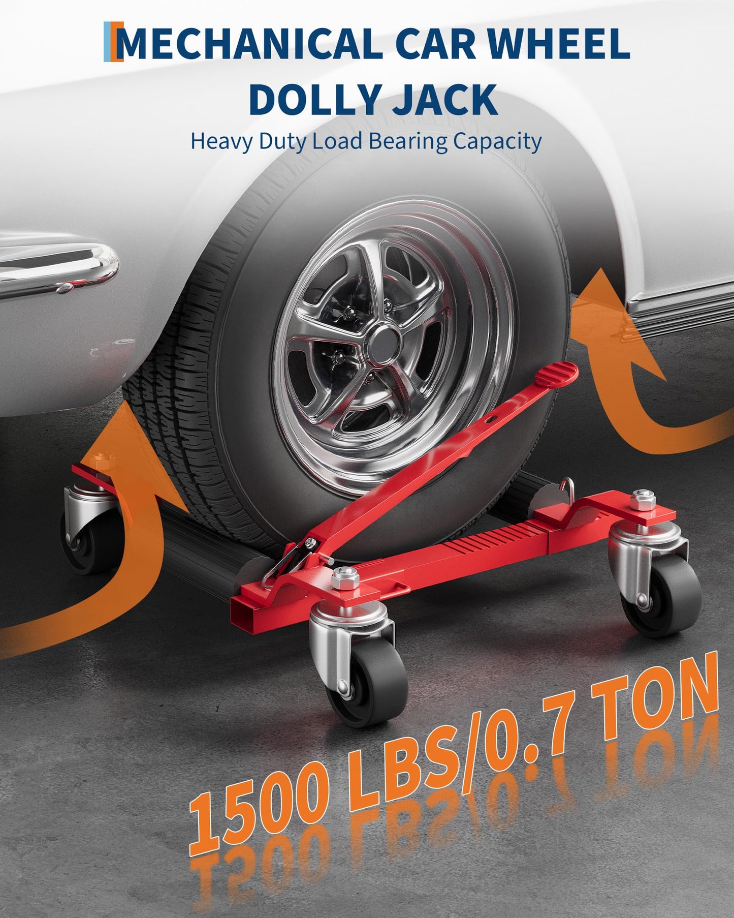 4 Pack 6000 LBS Heavy Duty Car Wheel Dolly Jack Set, Mechanical Vehicle Tire Positioning Mover with Ratcheting Foot Pedal, Auto Repair Moving Kit for Garage Workshop, Red
