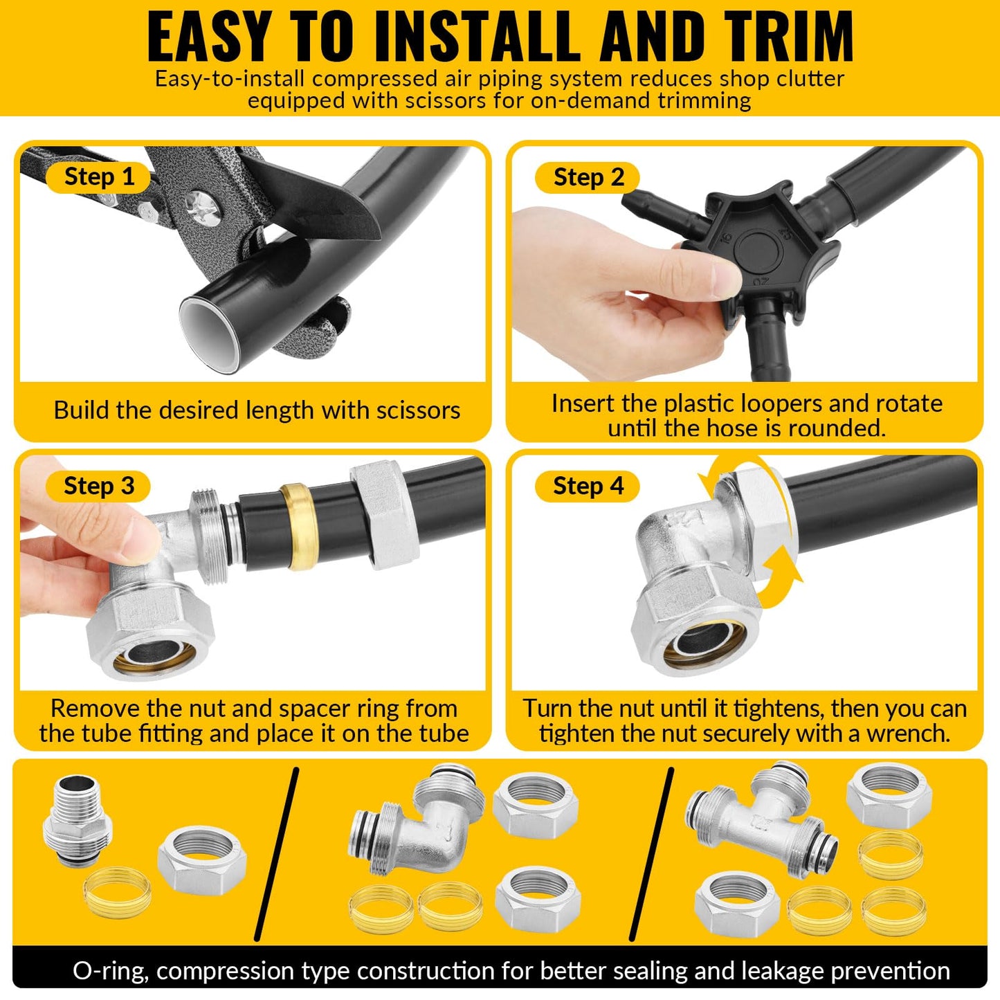 Compressed Air Piping System, 3/4 Inch x 200 FT Black HDPE Pipe,Aluminum Wall Outlet Blocks, Rapid Air Compressor System Accessories and Air Line Kit for Shop,Garage
