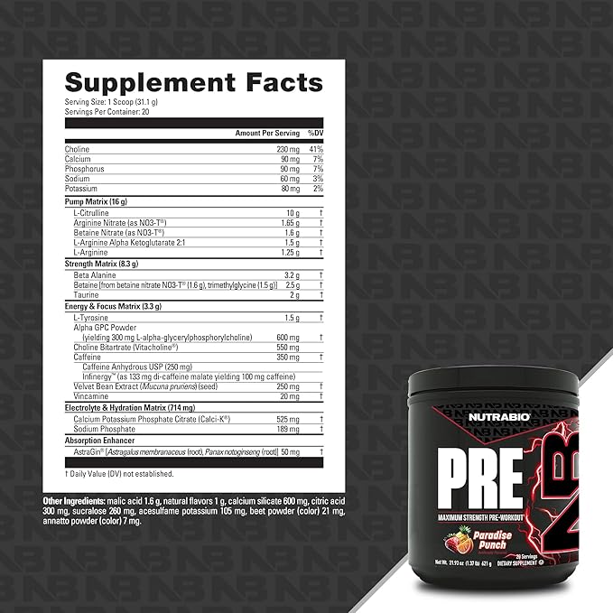 NutraBio Preworkout Powder, Paradise Punch| Explosive Energy, Laser Focus, Extreme Pumps| Pre Workout for Men & Women| Performance, Endurance, Power Complex, Caffeine, Electrolytes