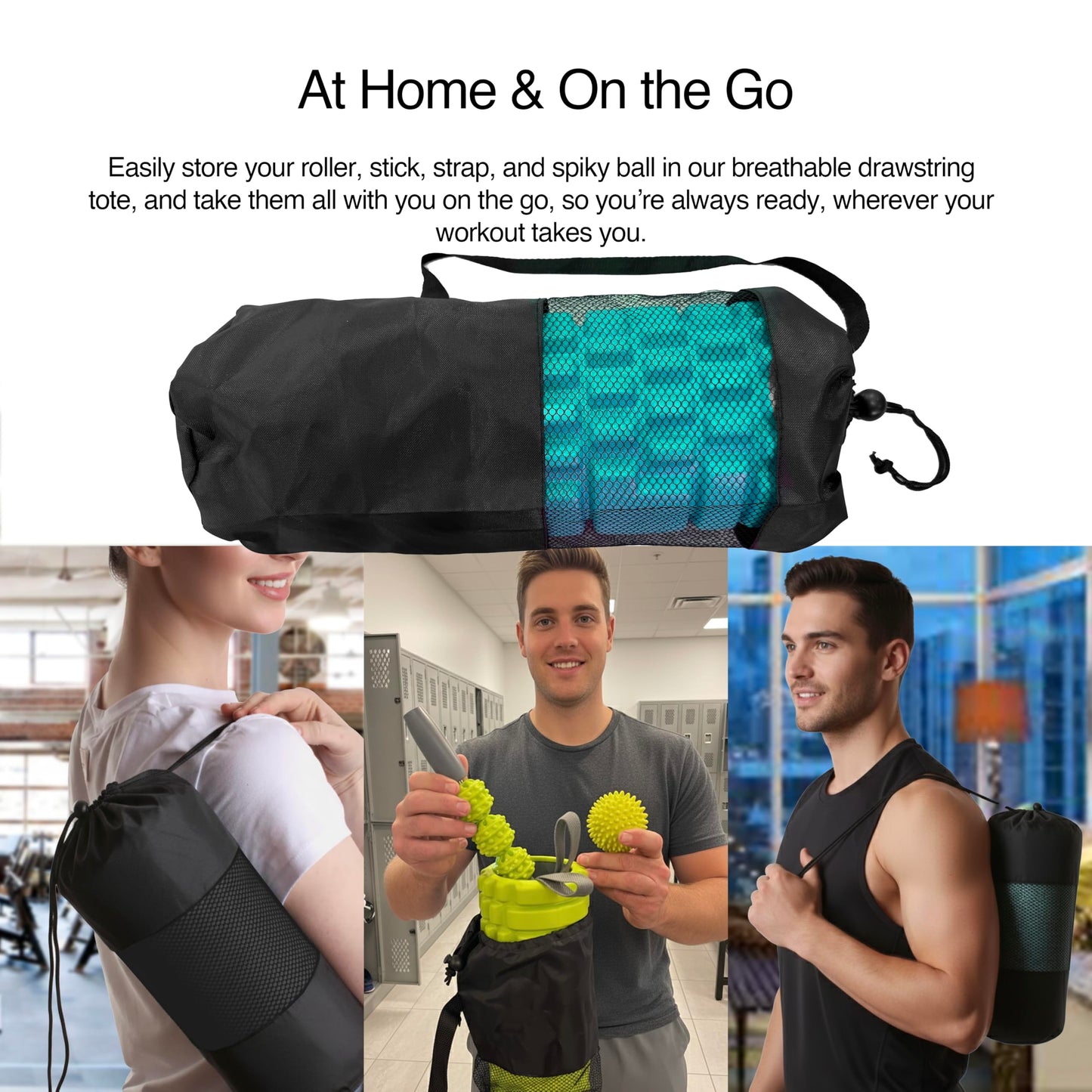 321 STRONG Foam Roller Set with: Hollow Core Roller, Muscle Roller Stick, Stretching Strap, Spikey Ball, Quick Start Guide, Carry Bag, and 4K eBook