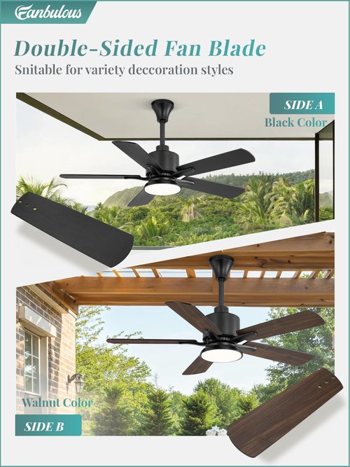 Fanbulous 42" Outdoor Ceiling Fan with Light for Patios, IP65 Waterproof Gazebo Fan, Plug in Ceiling Fan with Remote, 3CCT 6-Speed Black Ceiling Fan with Hanging Hook for Porch, Pergola,Canopy