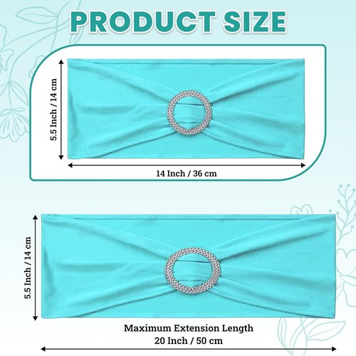 MDS Spandex Chair Sashes - Universal Fit Elastic Stretch Bands with Buckle for Weddings | Aqua Blue, Pack of 150