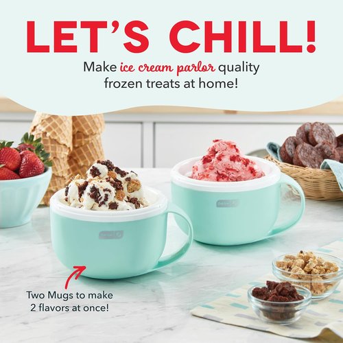 Dash My Mug Ice Cream Maker - Single Serving Gelato, Yogurt & Sorbet - Easy Clean & Use - Aqua, 2 Bowls