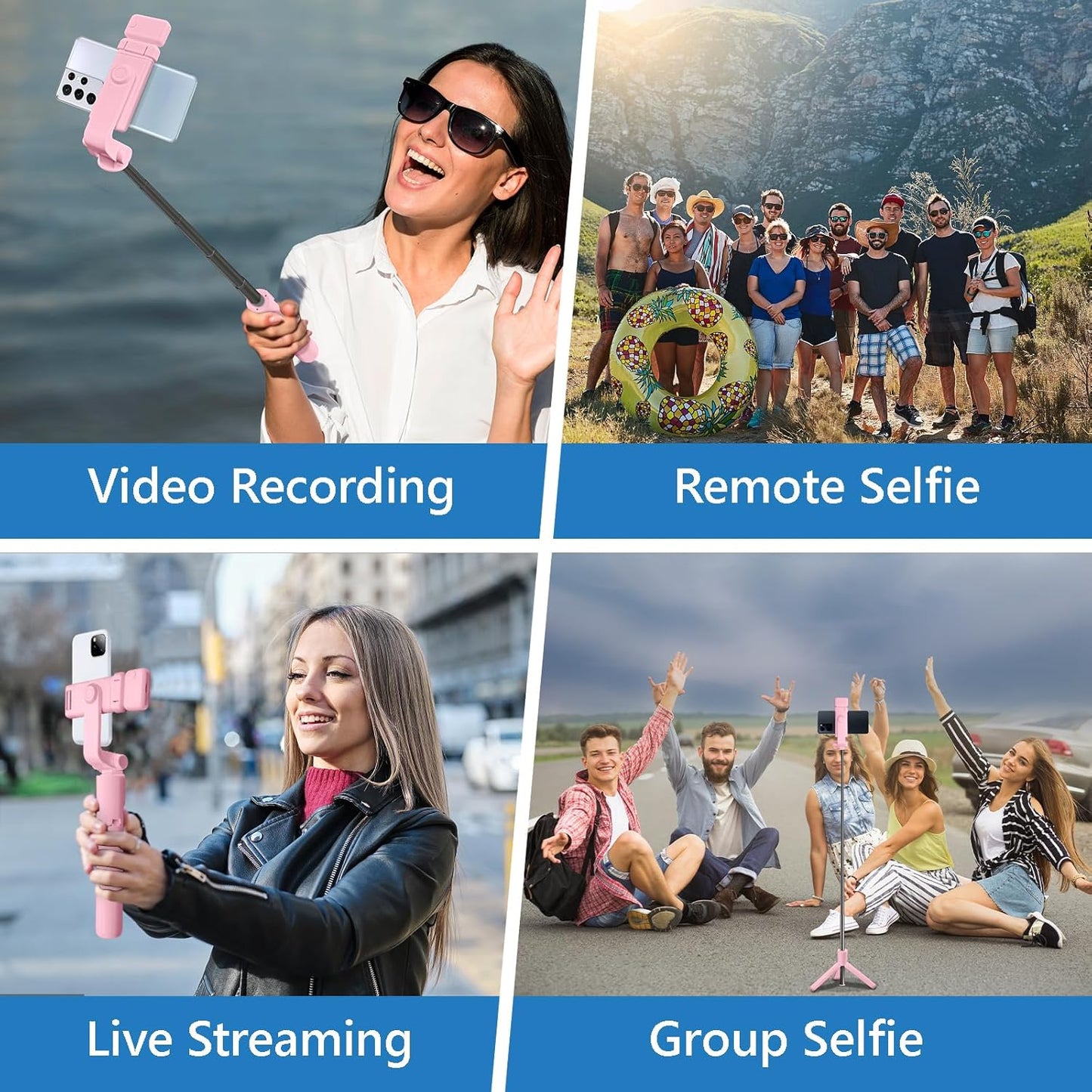 Bollove 40in Selfie Stick Tripod, Retractable Phone Tripod with Wireless Remote Control & Light, Portable Selfie Stick