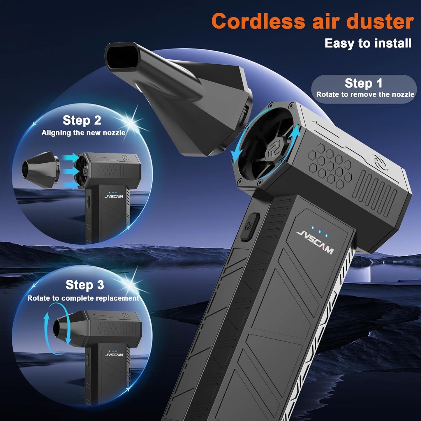 X3 Motor,3 JVSCAM Compressed Air Duster - Electric Air Duster with Brushless Gear Adjustable - Mini Air Blower