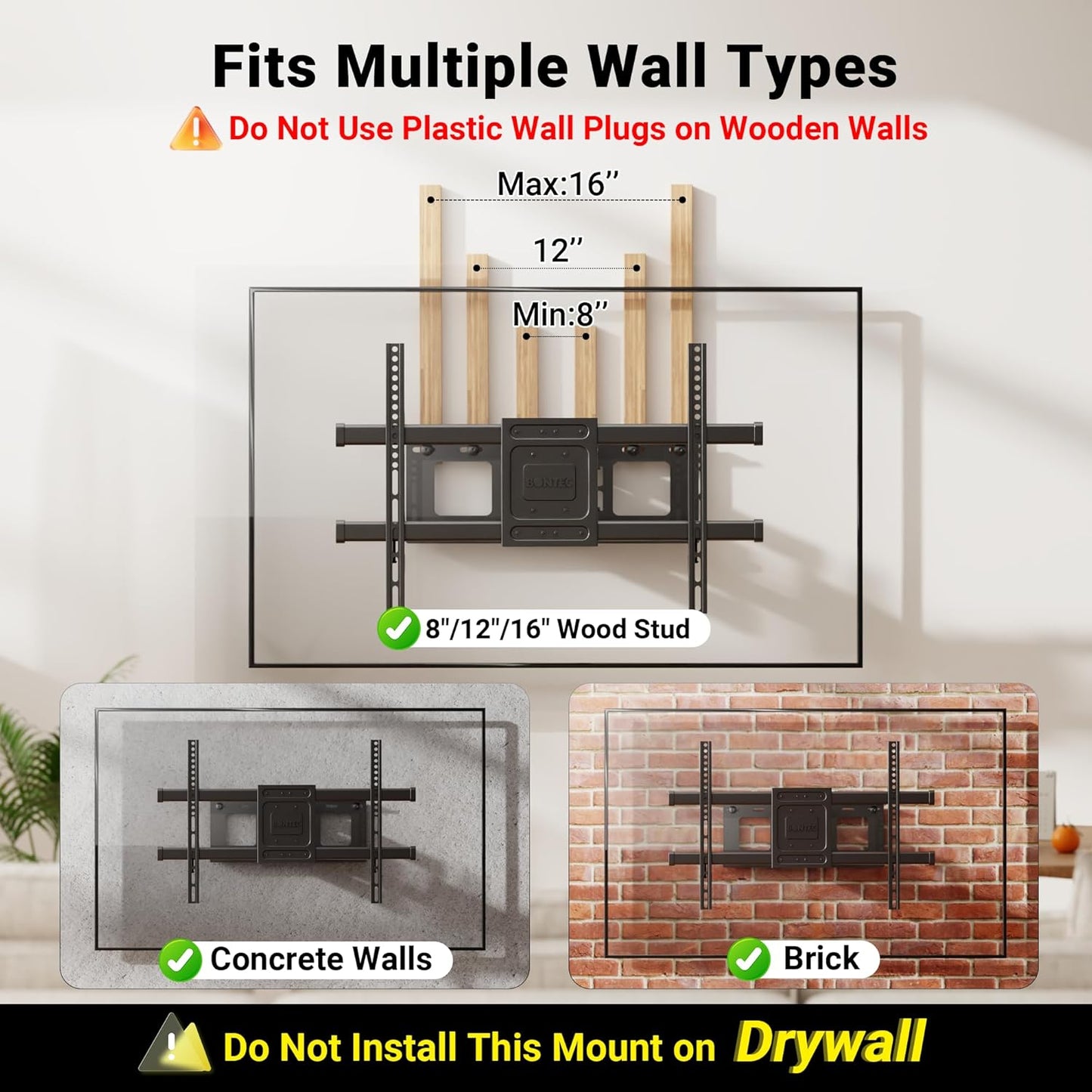 BONTEC 37-85 Inch 132lbs, 600x400mm, 16" Full Motion TV Wall Mount for TVs, Hold up to Max VESA Swivel Tilt Dual Arms