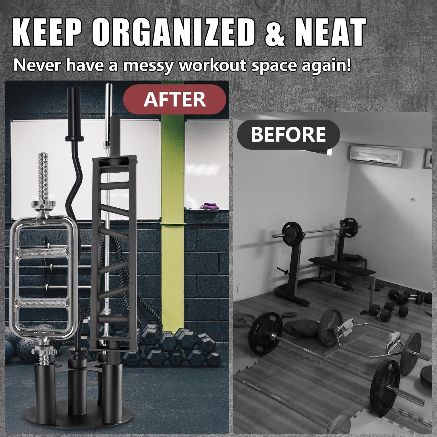Wishtofly Barbell Holder Storage Rack, Heavy Duty Vertical Stand for Home & Commercial Gym, Fits 2-inch Olympic, Curl, Hex Bars, Corner Floor Stand, Holds 5 Bars