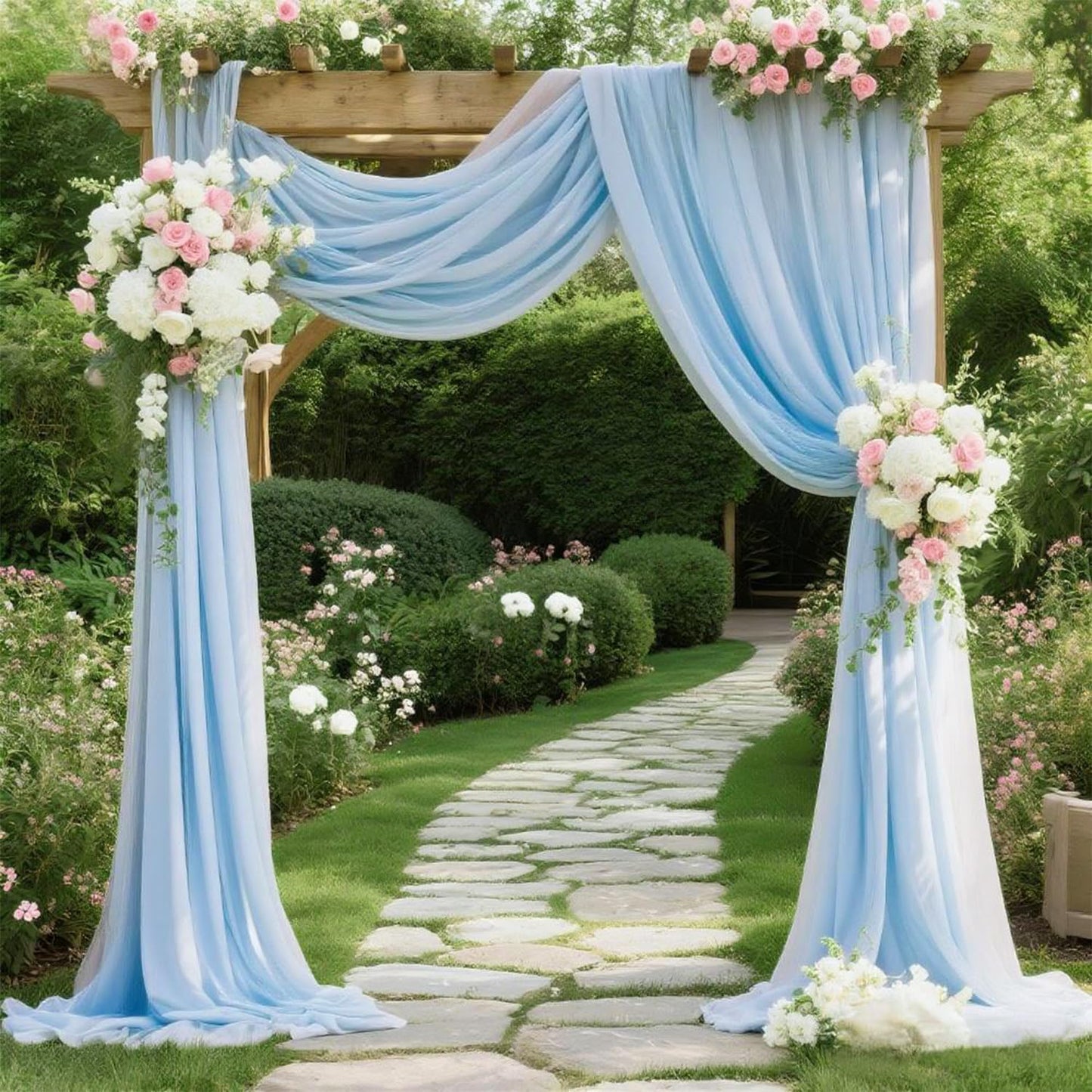 Skiennix Chiffon Wedding Arch Draping Fabric - Baby Blue Sheer 29 in x 20 ft Backdrop for Events