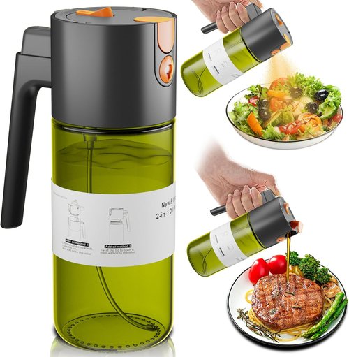 LUKUMIQI 2-in-1 Oil Sprayer - 17oz Light-Blocking Glass Bottle for Cooking, Salad & BBQ