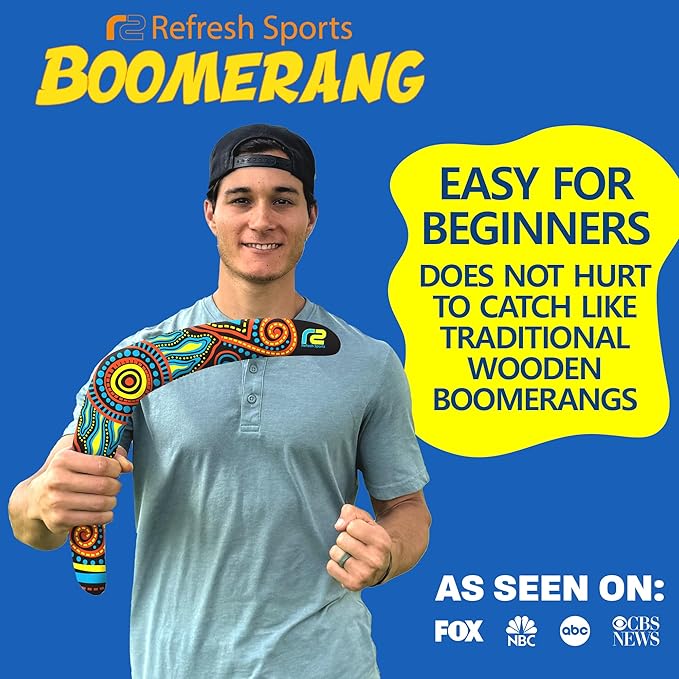 Refresh Sports Beach Boomerang Toy for All Ages - Outside Beach Games Adults & Toys for Kids - Fun Outdoor Backyard Toys for Boys - Soft Boomerangs Pool Game & Birthday Gift Ideas for Boys & Girls