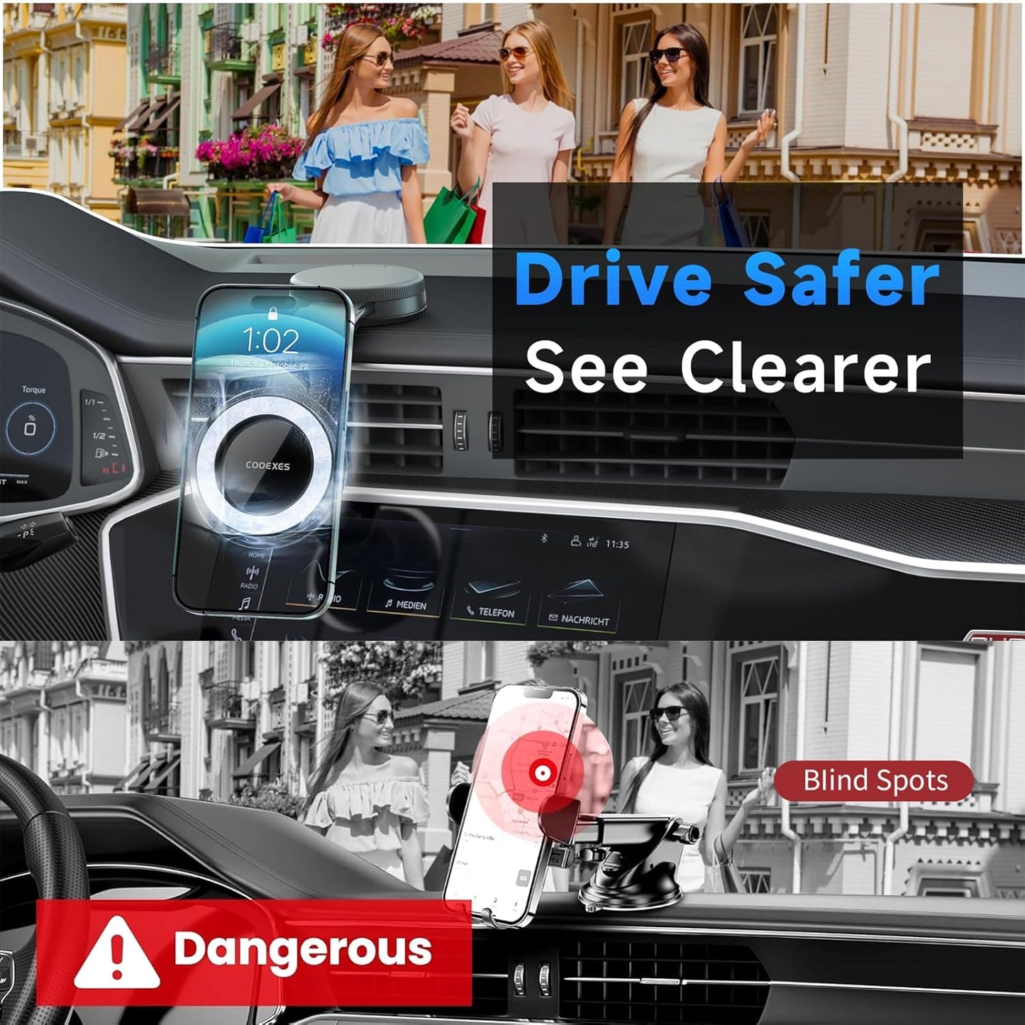 COOEXES -108LBS, 17 Max/16/15/14/13/12 Magnetic Phone Holder for Car, for Magsafe Car Mount with Flexible Grip Bendable