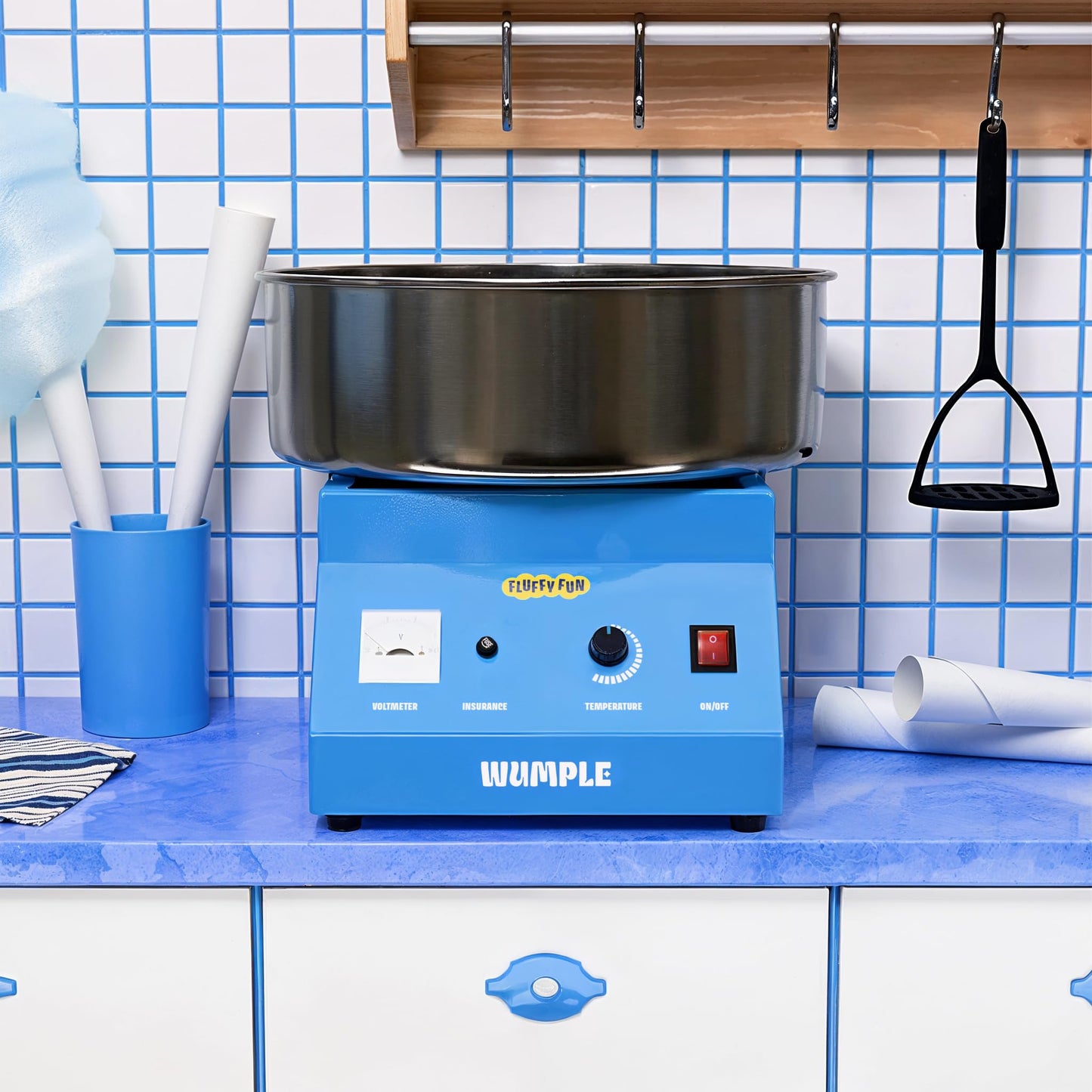 Wumple Cotton Candy Machine - 1000W Commercial-Grade Electric Cotton Candy Maker - 3-Minute Heat-Up - Stainless Steel Bowl - for Parties, Carnivals & Home Use - Blue