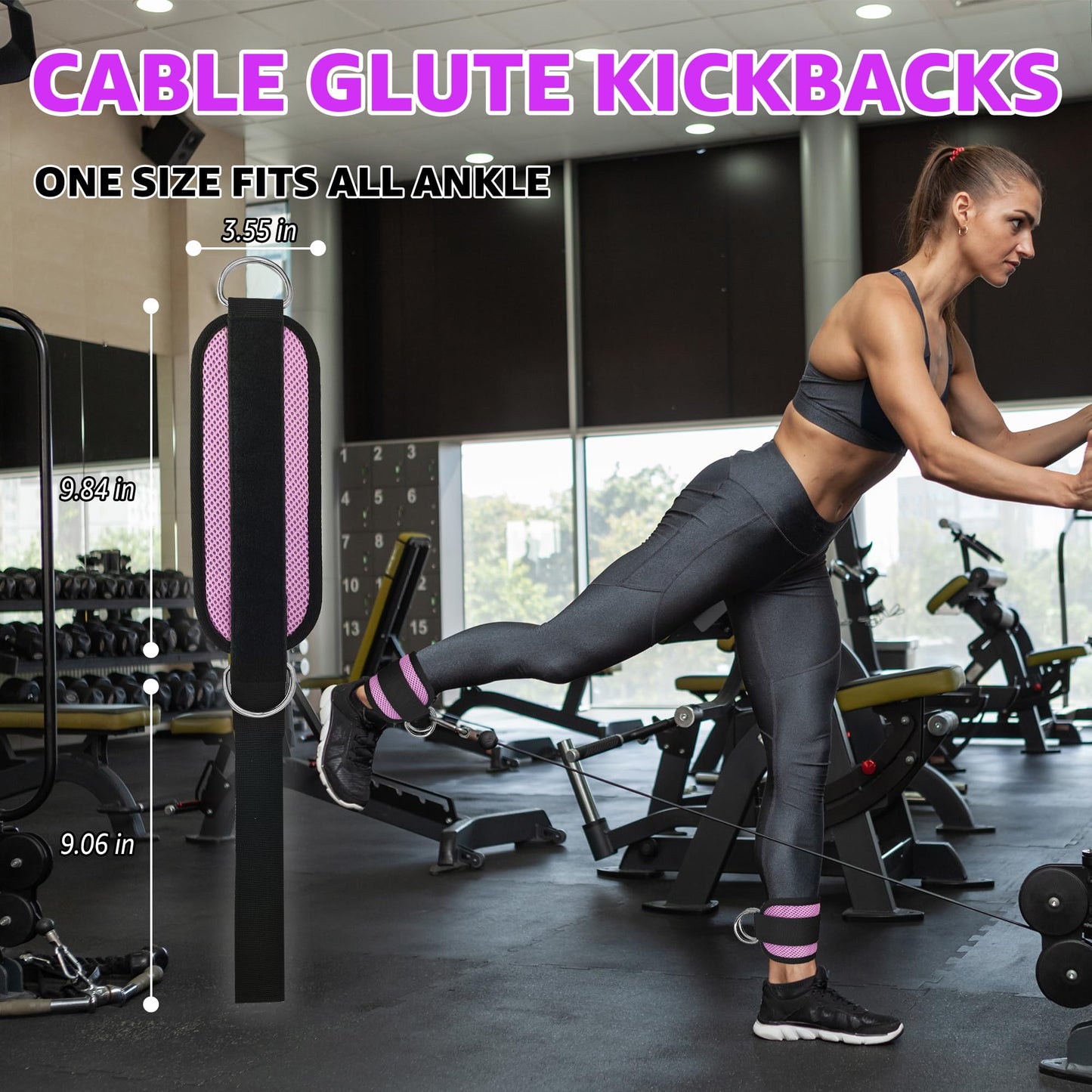 Anemeeoke Ankle Straps for Cable Machine 1Pair, Kickbacks Glute Workouts, Lower Body Exercises, Adjustable Leg Straps with Neoprene Padding Men Women(Purple)