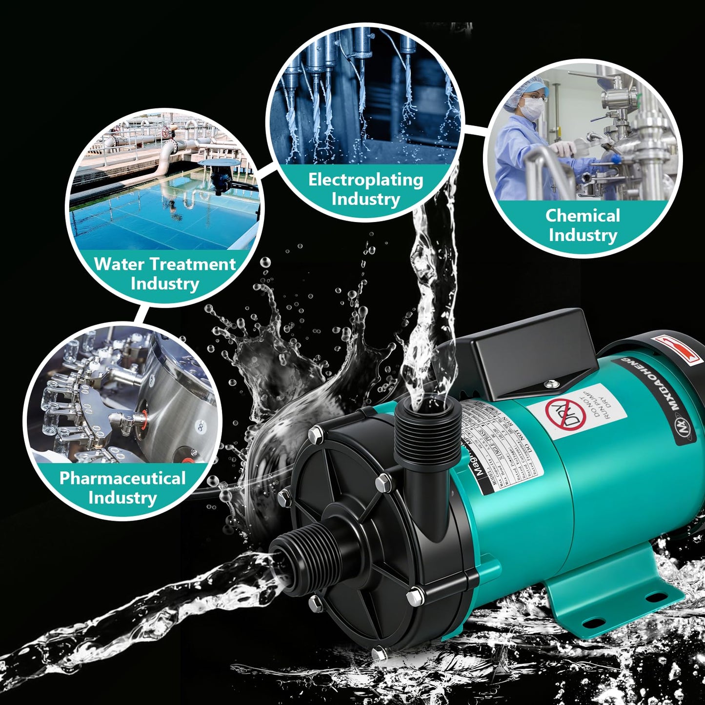 MXBAOHENG 1110GPH Magnetic Drive Pump, 110V Circulating Water Pump, 90W Liquid Delivery Pump for Chemical Industry, Pharmaceutical Industry, and Electroplating Industry (70L/min)