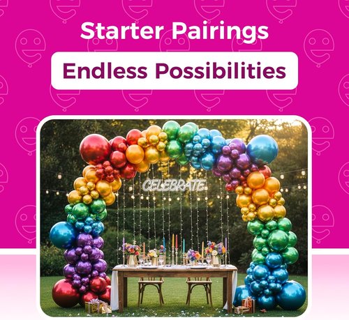 Bezente Metallic Chrome Latex Balloons - 100 Pack of 12-Inch Colorful Party Balloons for Celebrations