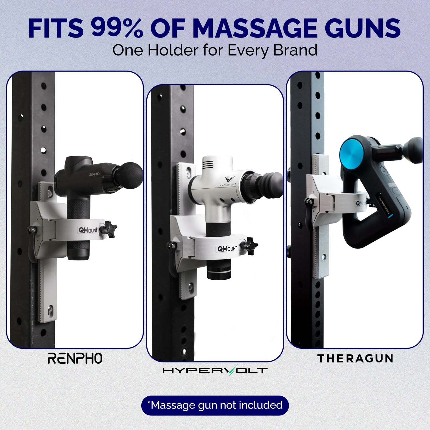 QMount Massage Gun Holder & Rack Mount – Hands-Free for Full Body Muscle Recovery – Fully Adjustable Massage Gun Wall Mount Holder – Heavy Duty, No-Slip, Supports Deep Massaging (Rack Mount)