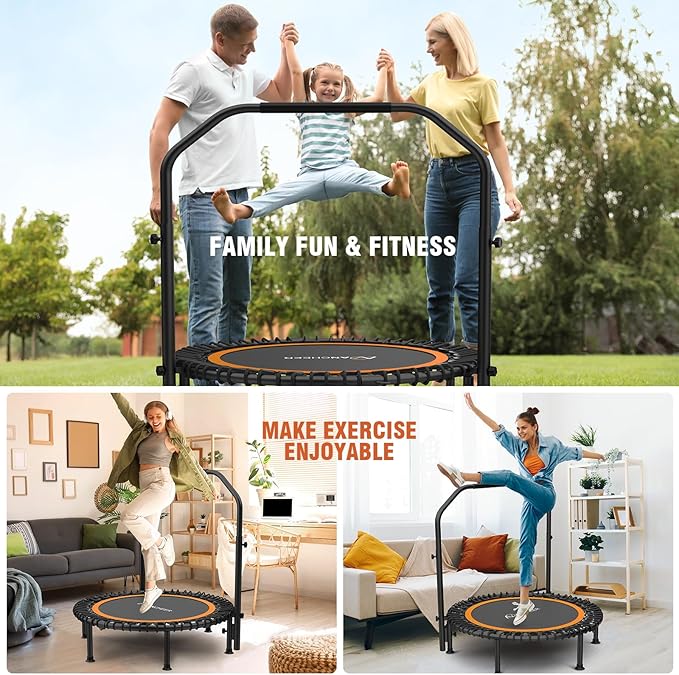 Bungee Rebounder Trampoline,ANCHEER 40" Foldable Fitness Trampoline with 4-Level Adjustable Handlebar, 450LBS Capacity, Resistance Ropes&Upgraded Bungees Safe for Home/Cardio,Workout Indoor/Outdoor