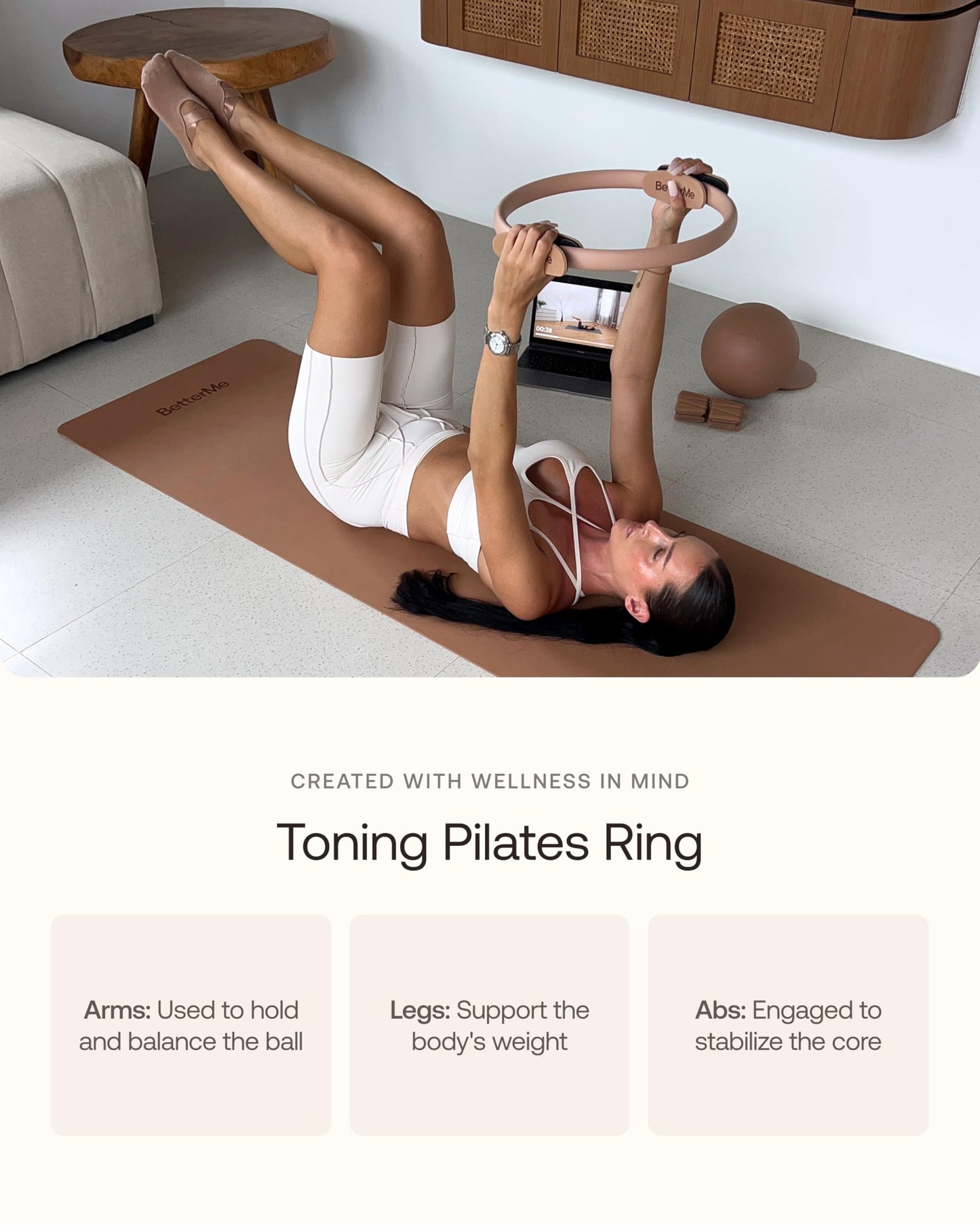 BetterMe Toning Pilates Ring – Magic Circle Pilates Ring for Strength & Flexibility – 15 Inch Fitness Ring for Home Pilates & Yoga Workouts (Butter Yellow)