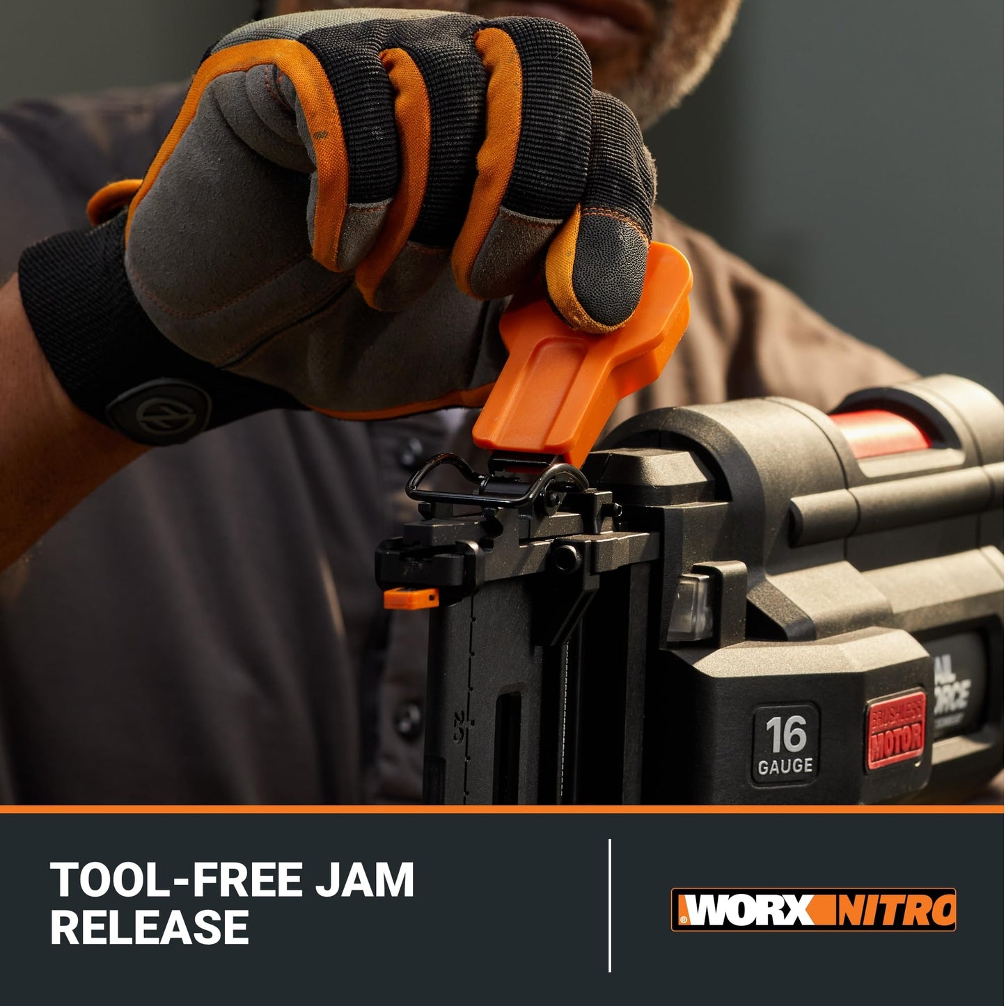 Worx Nitro 20V 16GA Finish Nailer Cordless 70 Nails/Min Sinks Up to 2-1/2", Compact Cordless Nail Gun w/Tool-Free Jam Release, Brushless Nail Gun Battery Powered WX841L – Battery & Charger Included