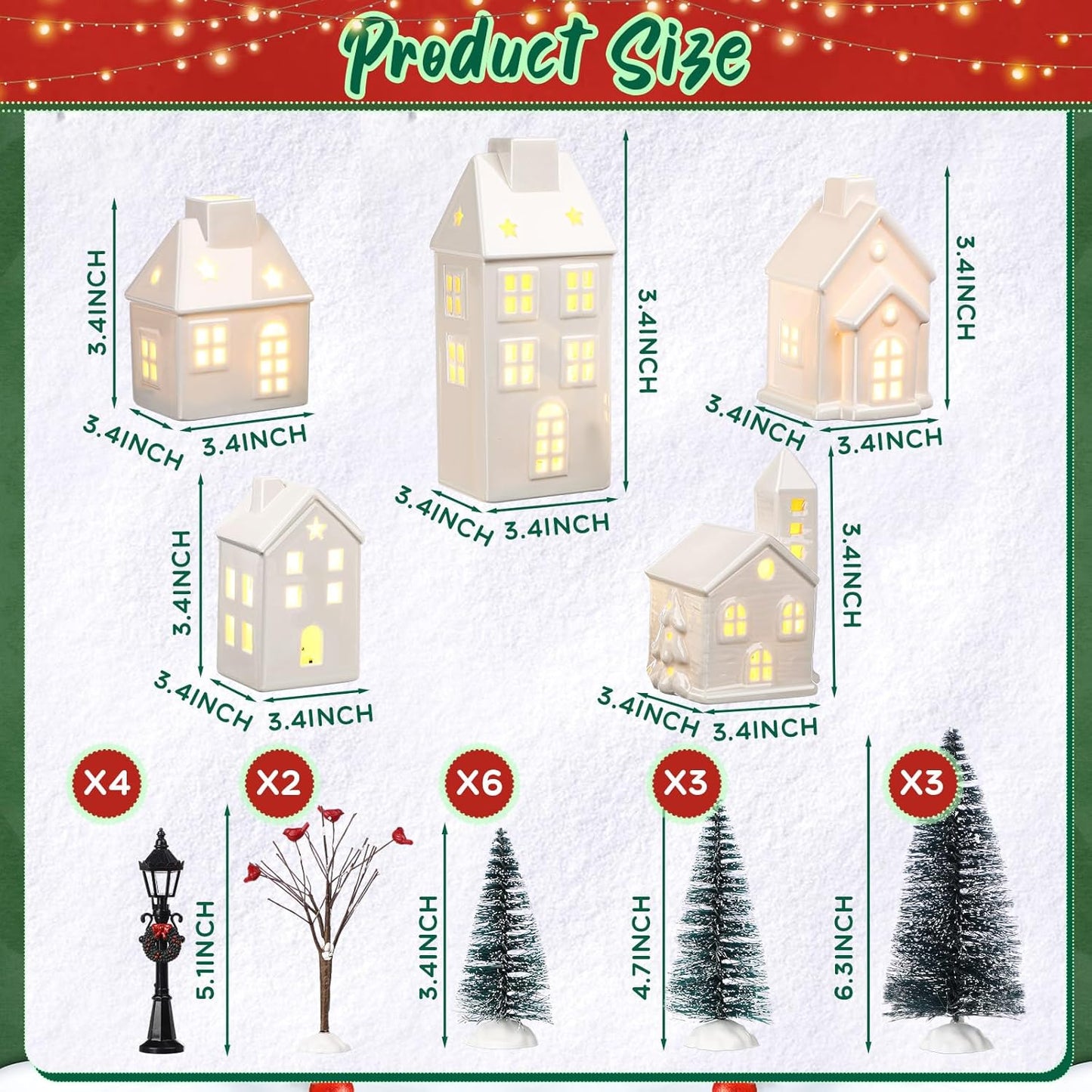 WinnerWhy Christmas Village House Set - 24 Pcs LED Lighted Mini Ceramic Ornaments for Festive Decor