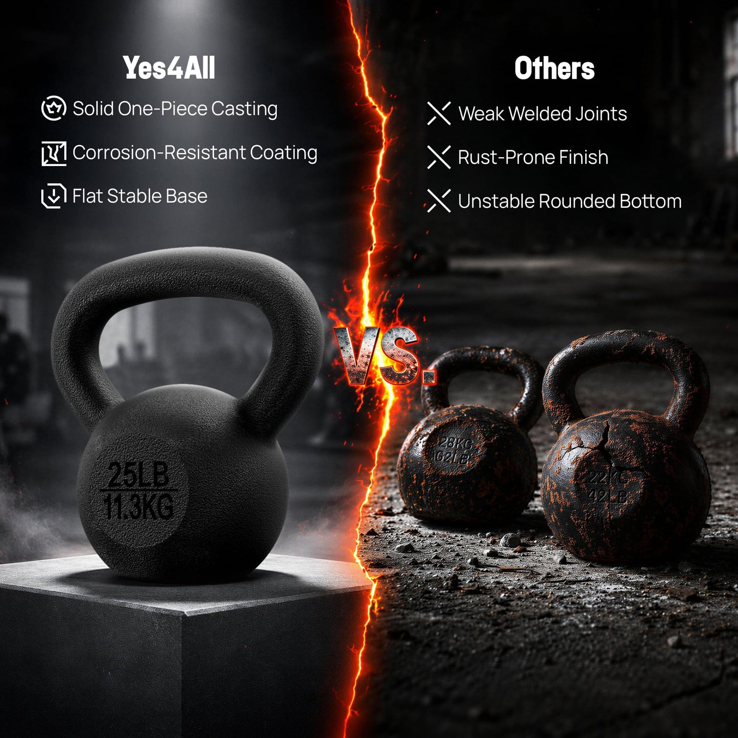 Yes4All Solid Cast Iron Kettlebell Weights Set – Great for Full Body Workout and Strength Training – Kettlebell 15 lbs (Black)
