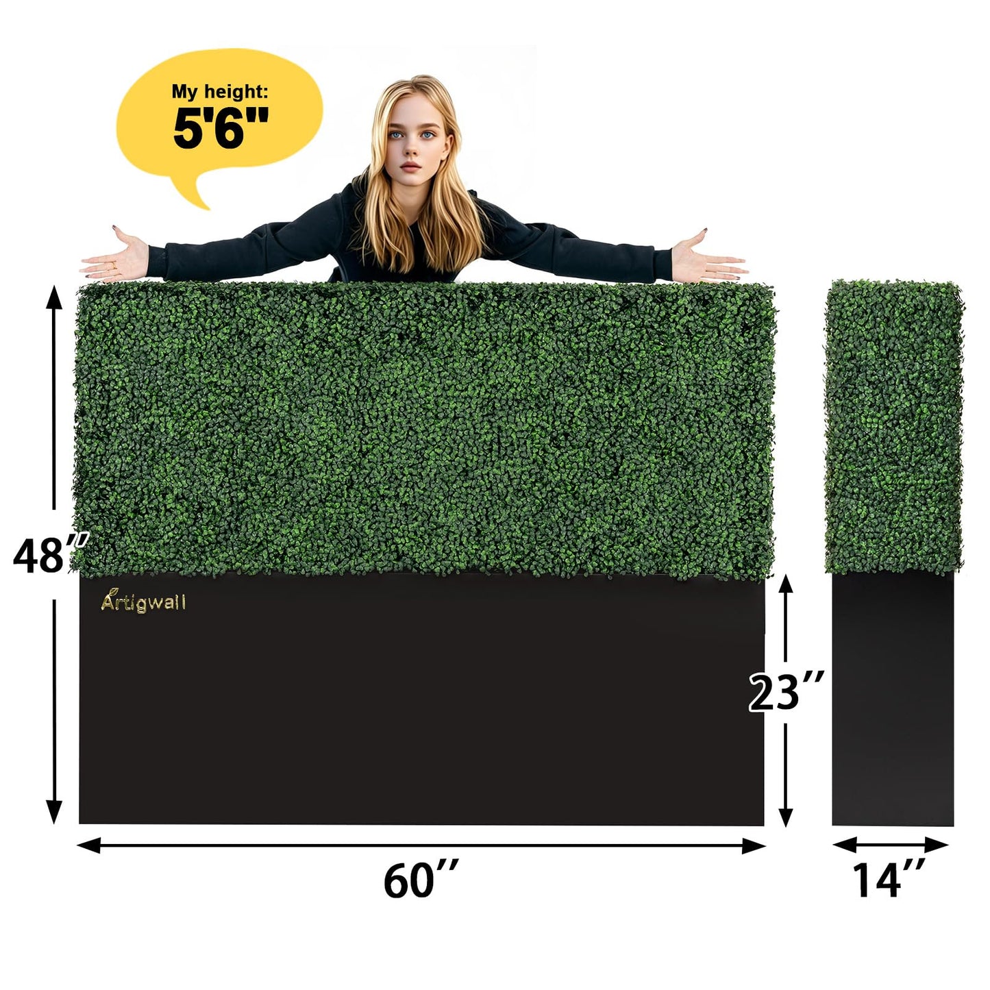 Artigwall Artificial Hedge Wall, Boxwood Grass Panels with Planter, Fake Greenery Divider Fence for Outdoor Patio,60Lx48Hx14D