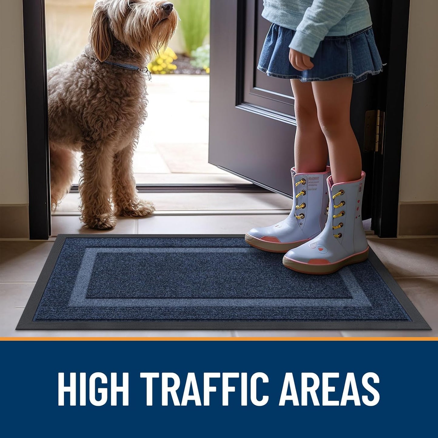 OLANLY Indoor Outdoor Front Door Mat - Waterproof, All-Weather, Easy Clean - 59x35, Blue