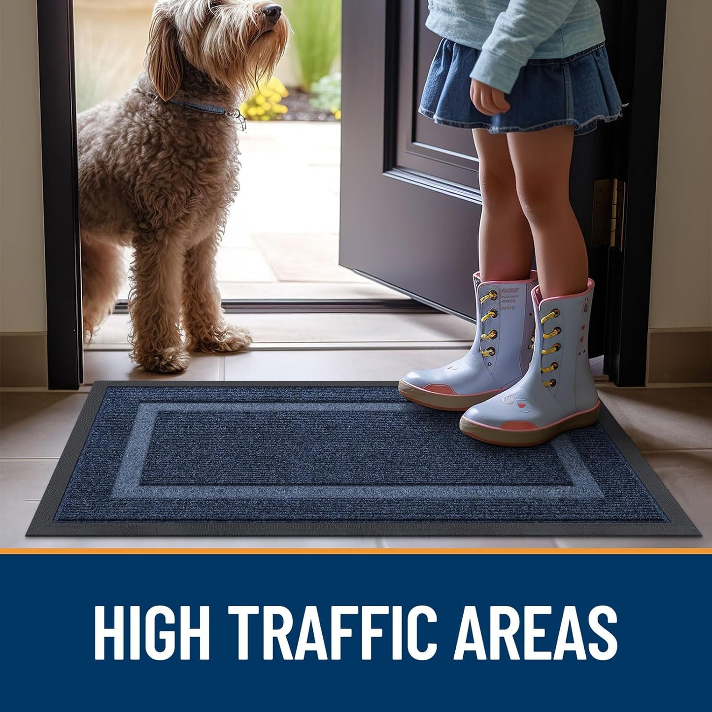 OLANLY Waterproof Front Door Mat - All-Season, Fade Resistant, Easy Clean | 71x23 Inches, Blue