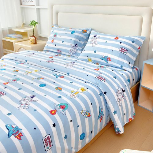 MICORAL Queen Sheets Set Kids, Astronaut Sheets for Boys Girls & Teens, 4 Piece Soft Printed Microfiber Bed Sheets, Deep Pocket Cozy Cute Toddler Bedding Set