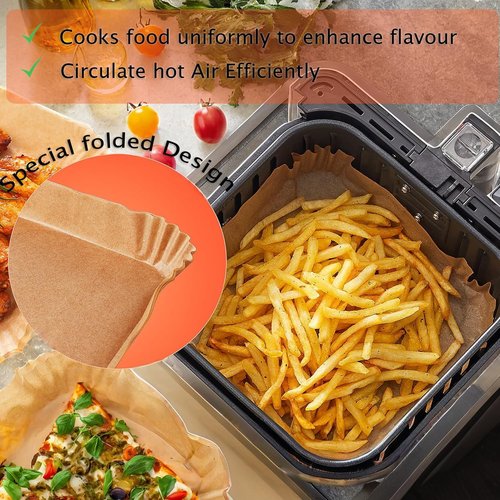 EkoHaven Signature Air Fryer Paper Liners - 127 Pcs Non-Stick & Oil Proof, 9” Square for 5-9qt Baskets