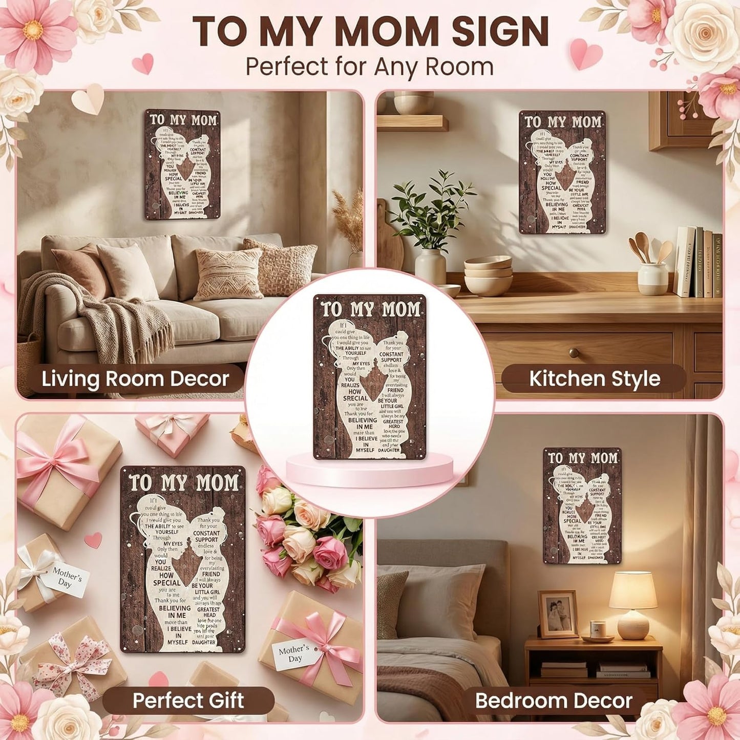 To My Mom Sign - Heartfelt 'I Love You' Gift for Mom | Home Decor for Kitchen, Bedroom, Office - 12" x 8"