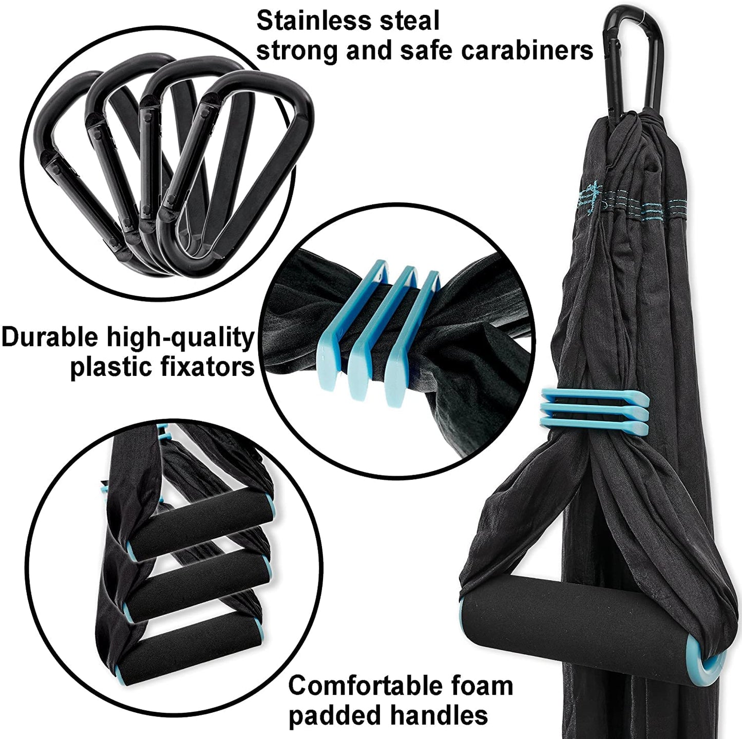 Aerial Yoga Swing Set - Yoga Hammock Aerial Swing - Aerial Sling Inversion Fly Kit - Flying Yoga Inversion Tool - Antigravity Ceiling Hanging Yoga Sling - Adult Kids Arial Door Yoga Swing (BLACK)