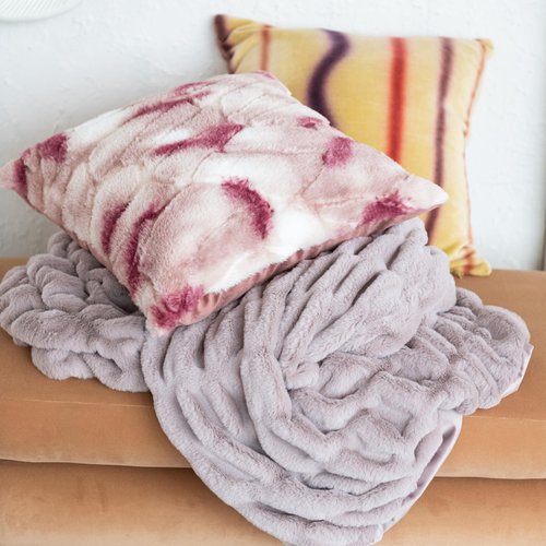 Bloomingville, Pink and Rose Faux Fur Pillow, Pattern and Velvet Back, Color
