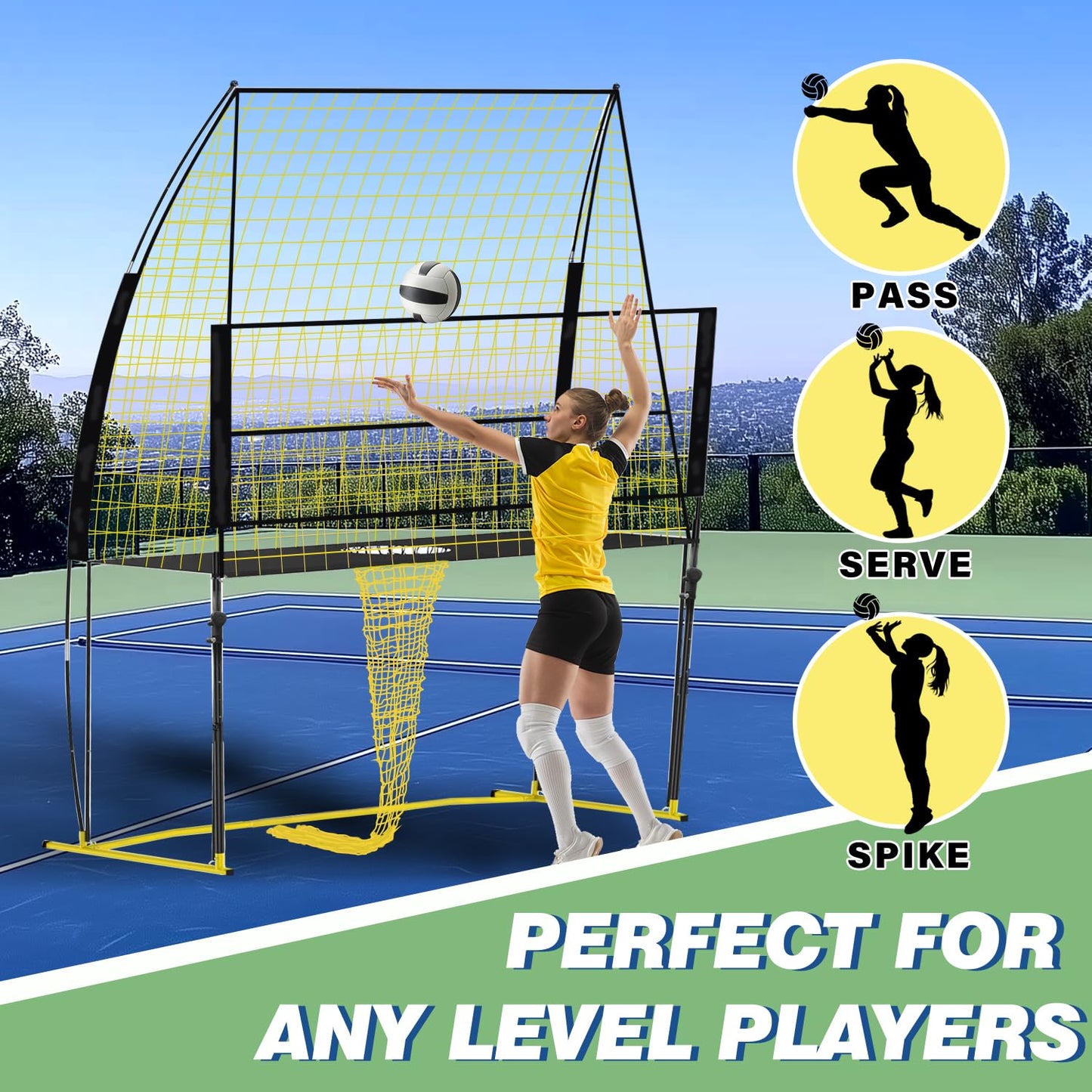 foootcu Volleyball Training Net Equipment System，Volleyball Practice Net of Adjustable Height, Good Stability, Easy Assembly & Storage, Indoor and Outdoor Use