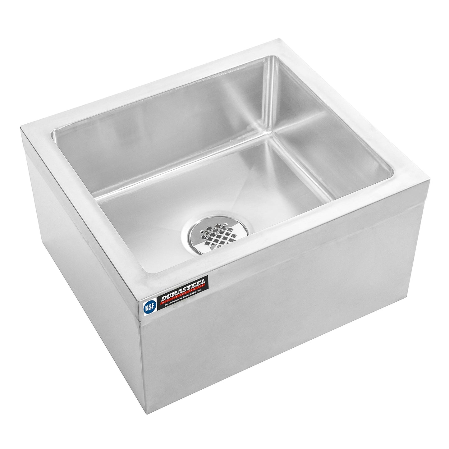 DuraSteel 19x22x12 Commercial Floor Mop Sink - NSF Certified 304 Stainless Steel Utility Room Service Basin with Leak Proof Flat Drain - Large Tub for Dog Washing, Filling Water Bucket, Cleanup