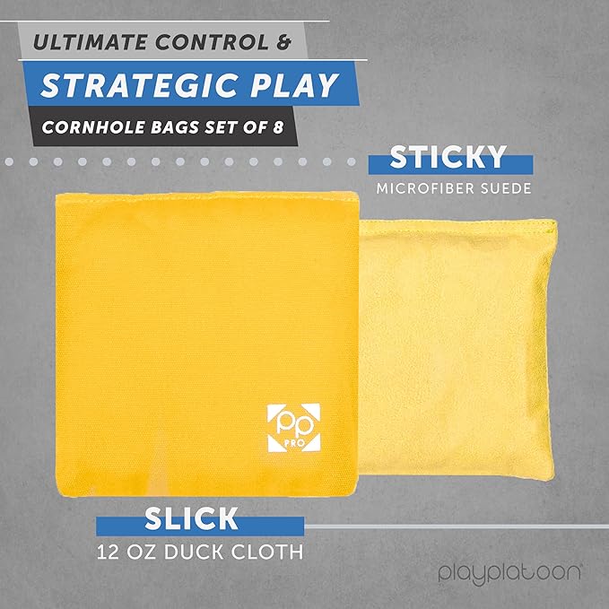 Professional Cornhole Bags - Set of 8 Regulation All Weather Double Sided - Sticky Side/Slick Side Bean Bags for Pro Corn Hole Game