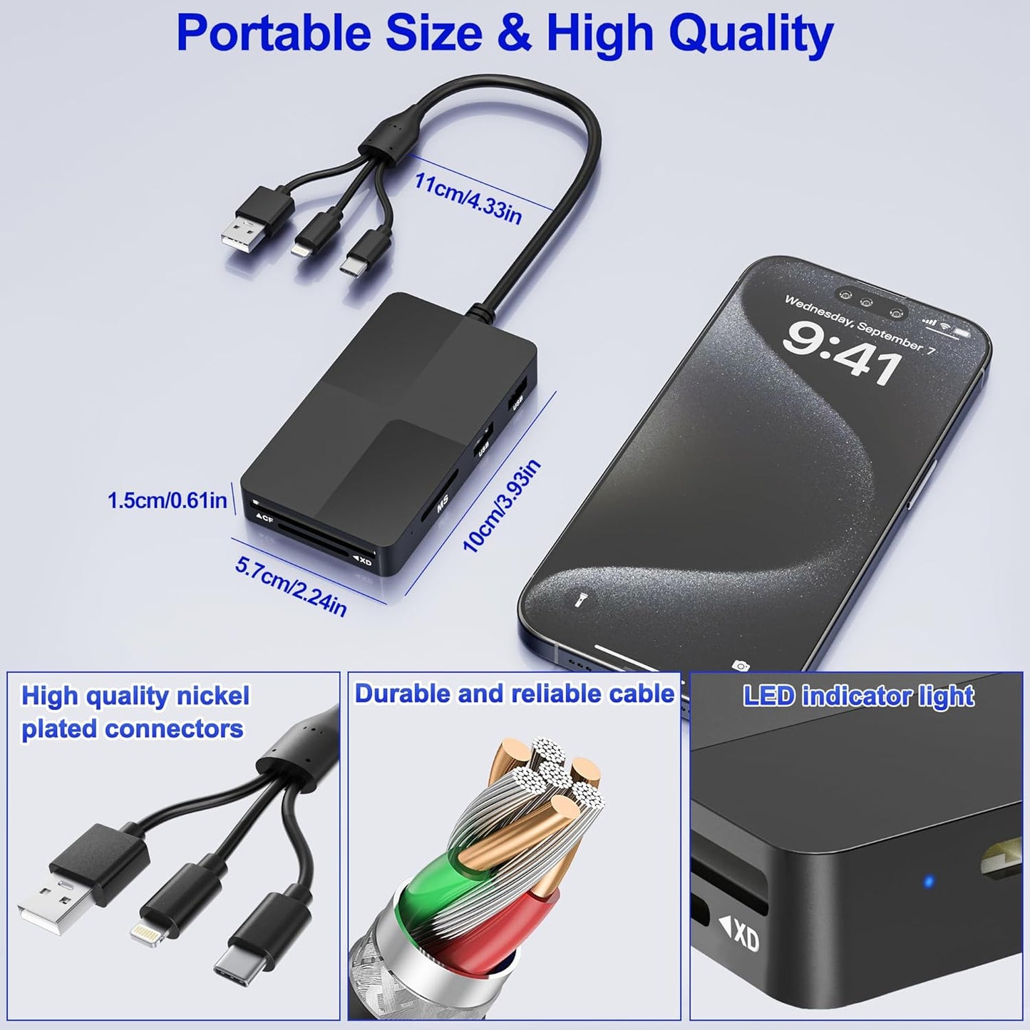 SHOWAIST 8 1 3 2.0 Memory Stick Pro Duo Reader Adapter, in SD/MS/TF/CF/XD Card Reader with USB Ports, L-ightning+USB