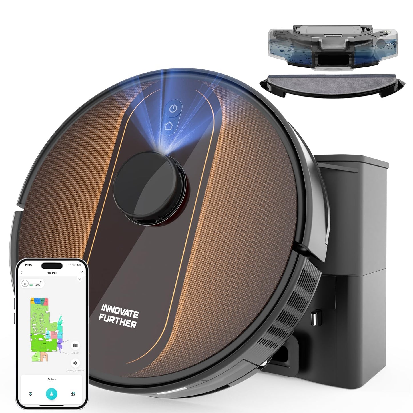 Robot Vacuum and Mop with Mapping: 6000Pa Self Emptying Robotic Vacuum with LIDAR Navigation,3-in-1 Robot Vacuum for 90 Days Hands-Free Cleaning, Alexa/APP Control Ideal for Pet Hair Hard Floor Carpet