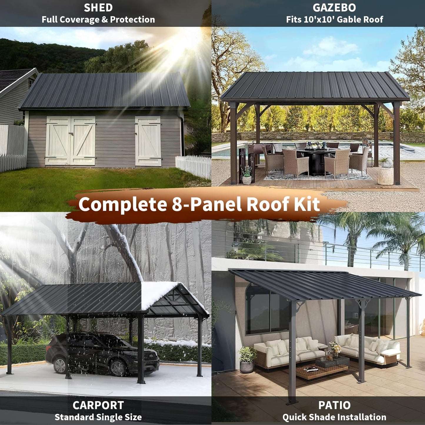 ZUROCK 62"x36" Corrugated Metal Roof Panels, Extra-Wide & 50% Wider, 30% Thicker Galvanized Steel with Anti-Rust Coating, Waterproof for Shed, Garage, Warehouse, Patio, Includes Screws, 8-Pcs Gray