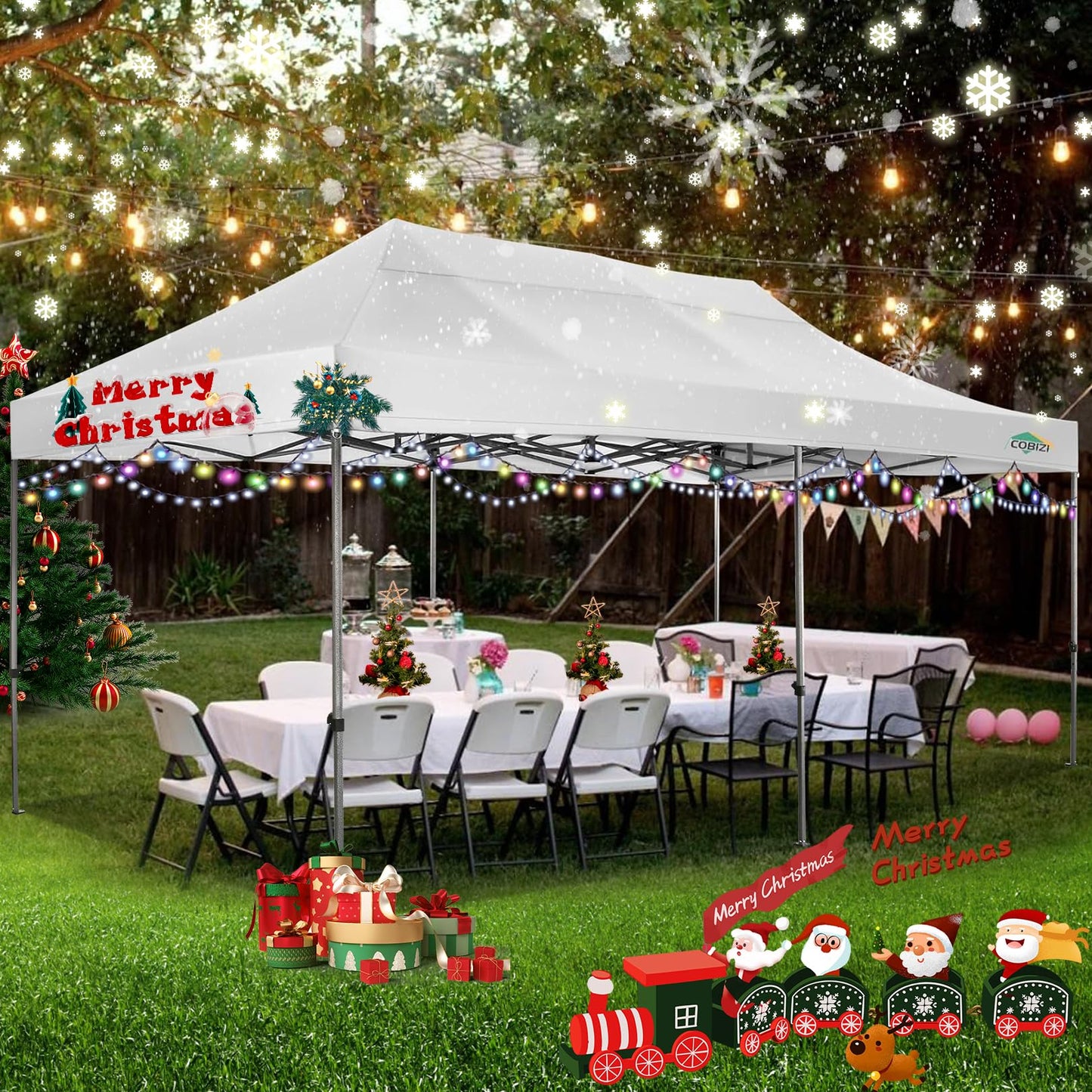 COBIZI 10x20 Heavy Duty Pop up Canopy Tent with 6 sidewalls Easy Up Commercial Outdoor Wedding Party Tents for Parties All Season Wind & Waterproof Gazebo Roller Bag, White(Frame Thickened)