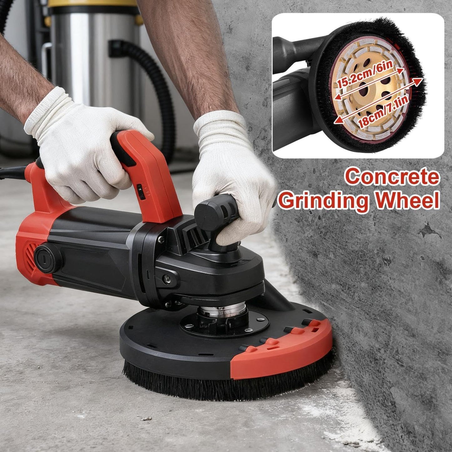 7-Inch Concrete Floor Grinder, 2200W Powerful Concrete Sanding Machine Concretes Sander Practical Angle Grinder Tool Floor Grinders Polishing Machine 90° Seamless sanding for Floors(Size:B)