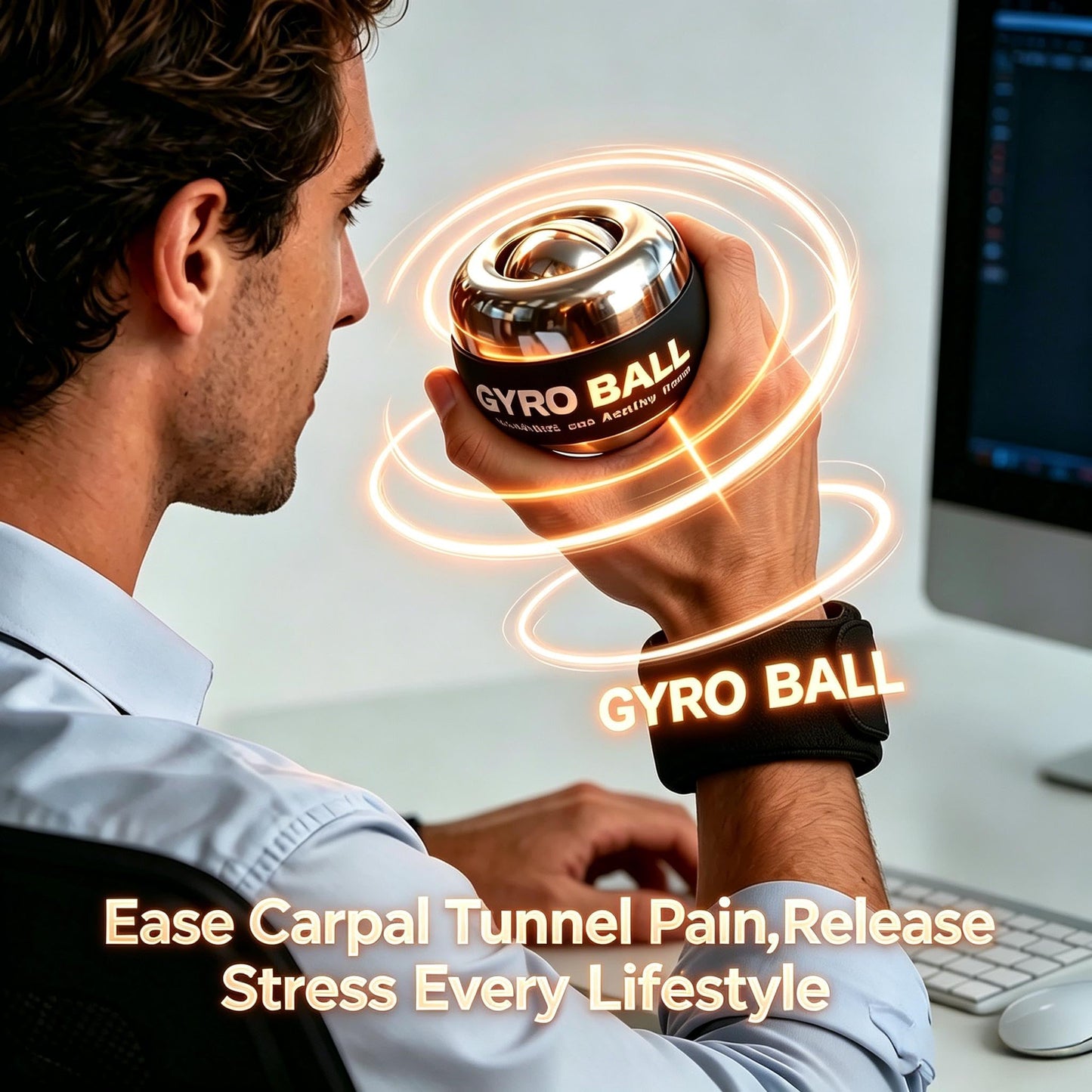EXBEPE All-Metal Power Gyro Ball,Weighted Auto-Start Hand Wrist Forearm Trainer and Strengthener for Exercise Joint and Muscle with Ball Bag