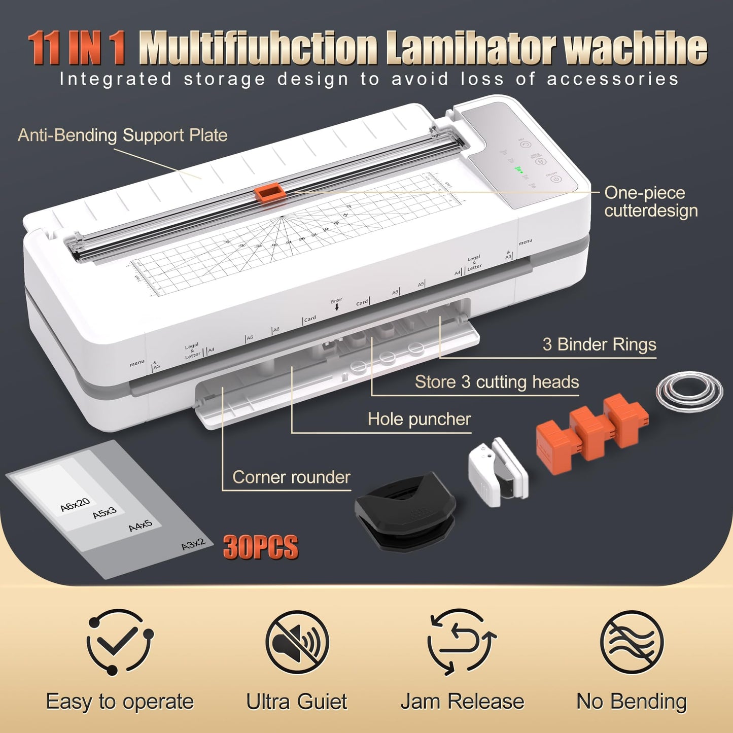 13" 4-Roller Commercial Laminator Machine,3-10 Mil Thickness Laminating Machine,Fast 55s Warm-Up&1000mm/min Laminating Speed for Laminating 11x17&A3 Size,Includes 30 Sheets for Office,School(White)